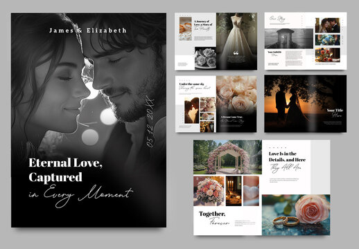 Black And White Elegant Wedding Memory Photo Book Template 