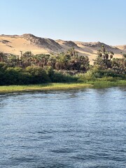 Landscape of the magical blue Nile River in upper Egypt