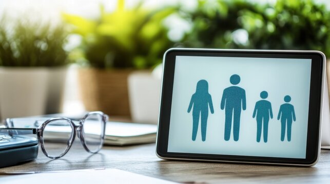 Digital Representation of Family Size and Structure on Tablet with Indoor Plants in Background