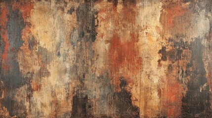 Abstract Aged Metal Texture with Rust and Weathered Paint in Earth Tones for Decorative Background
