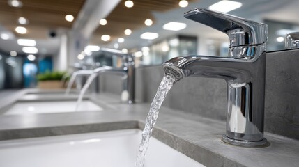 Installation of modern faucets promoting water efficiency in a commercial setting, showcasing trends in sustainable plumbing designs.