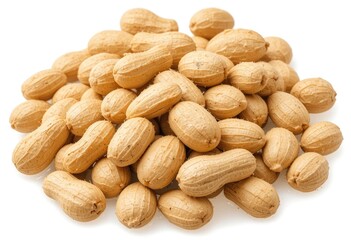 Fototapeta premium Pile of Raw Peanuts in Shells on White Background Nutrition Snack