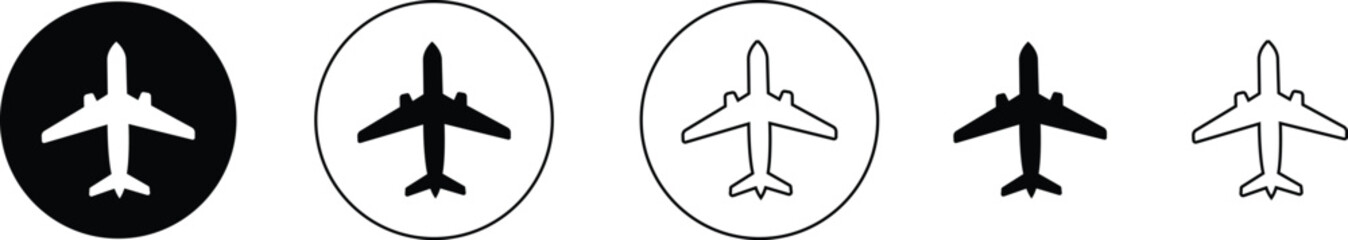 Airplane icon set. Aircrafts flat style stock vector collection isolated on transparent background. Flying plane travel journey symbol. Transportation sign. flight mode icon. Airliner raise minimal.