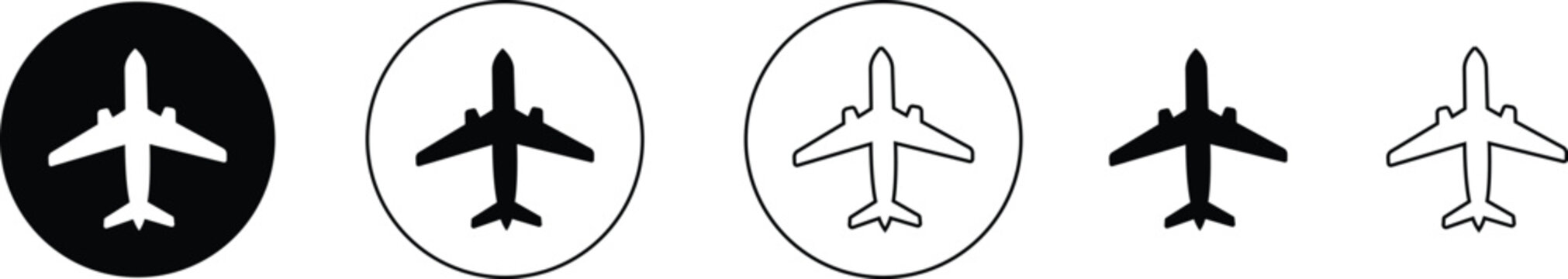 Airplane icon set. Aircrafts flat style stock vector collection isolated on transparent background. Flying plane travel journey symbol. Transportation sign. flight mode icon. Airliner raise minimal.