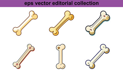 Colorful Dog Bone Vector Set Illustration, A vector collection of six colorful dog bone illustrations, ideal for pet, animal, and dog-related design projects.
