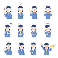 ブレザーの女子学生　表情ポーズセット　上半身