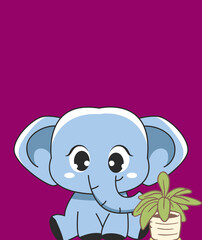 A sitting elephant with a very adorable face.