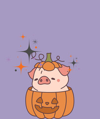 a pig wears a pumpkin costume for halloween