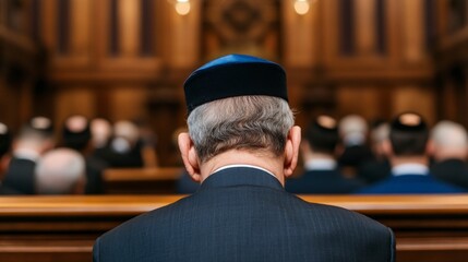 Gathering of Jewish Community in Synagogue for Observance and Spiritual Reflection