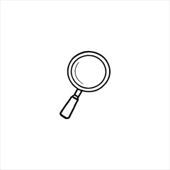 Vector logo magnifying glass, black and white magnifying glass icon, circular lens design, simple magnifying glass illustration, abstract logo emblem.