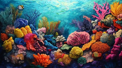 Naklejka premium Vibrant Coral Reef: A Textured Underwater Masterpiece