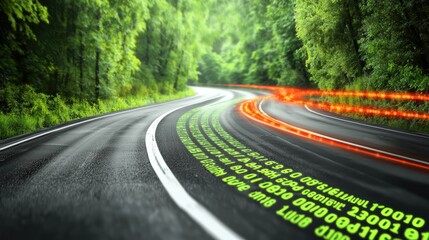 Digital Transformation Business concept. Digital transformation roadmap visualized in a winding forest road