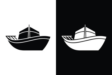 Water Transport Boat Icon. Black & White Vector Silhouette for Marine, Shipping, and Nautical Themes