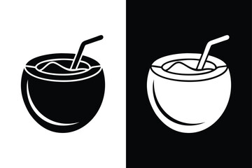 Pixel Perfect Coconut Cocktail Icon. Editable Vector Symbol for Juice Bars, Travel Brochures & Summer Ads