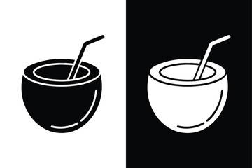 Silhouette Coconut Drink Icon. Pixel Perfect Vector Design for Coconut Water & Summer Refreshments