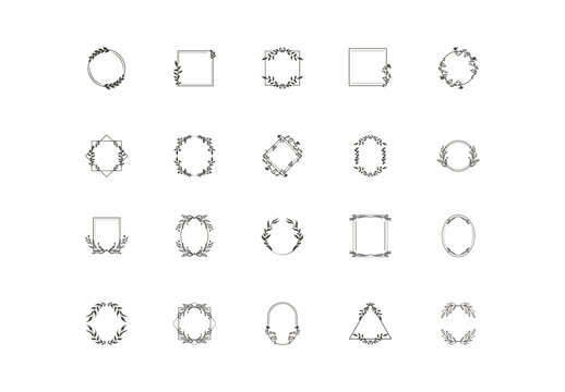 Black Elegant Hand Drawn Floral Frames Set