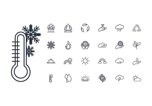Black Minimal Weather Environment Symbols Icons Set