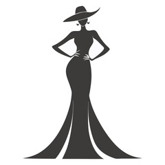 Fototapeta premium Elegant Silhouette of a Woman in a Flowing Gown and Wide-Brimmed Hat
