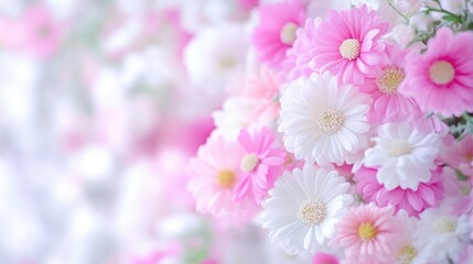Fototapeta premium Pink and White Gerbera Daisies Soft Focus Romantic Style High Resolution Close-up View Delicate Petals Floral Arrangement Soft Pastel Background Ideal for Springtime Greeting Cards
