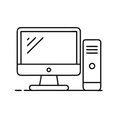 desktop computer icon, desktop computer line art - simple line art of desktop computer, perfect for desktop computer logos and icons