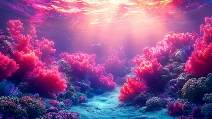 Fototapeta premium Vibrant Underwater Coral Reef: A Stunning Seascape of Pink and Purple Hues