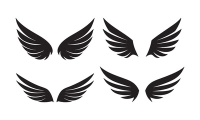Wings icons set on transparent background. Angel wings icon vector set. Eagle, bird, heraldic, flying, Black Wing Vector Icons on White Background