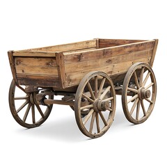 Fototapeta premium Wooden cart wagon isolated on white background