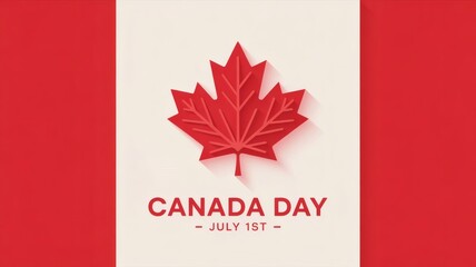 Fototapeta premium Modern Canada Day Poster with 3D Maple Leaf Design, Minimalist Canada Day Celebration Graphic – July 1, Stylized Canadian Flag with Maple Leaf and Canada Day Text, Elegant Canada Day Design