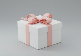 White gift box with pink ribbon present for birthday or special event