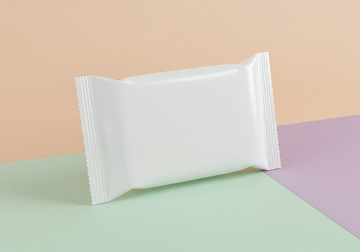 White blank flow pack mockup template for snack bar or food packaging