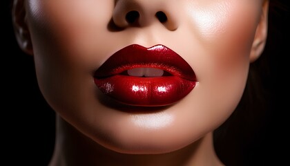 Fototapeta premium Closeup glossy red lips 