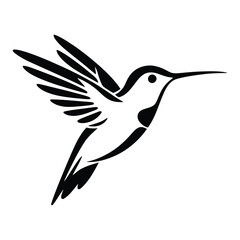 Fototapeta premium Hummingbird Line Art, Silhouette, Vector, Icon, Logo, White Background.