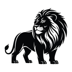 Obraz premium Lion Majesty Line Art, Silhouette, Vector, Icon, Logo, White Background.