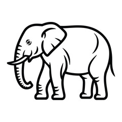 Fototapeta premium Minimalist Elephant Outline, Silhouette, Vector, Icon, Logo, White Background.