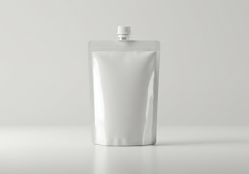 Stock photo of blank white stand up spout pouch mockup for food product