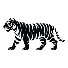 Fototapeta premium Tiger Stripes Line Art, Silhouette, Vector, Icon, Logo, White Background.