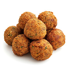 Golden and crispy falafel with a crunchy exterior soft spiced chickpea filling, isolated white background, hyperrealism art style