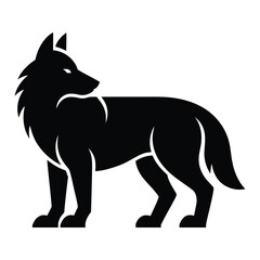 Obraz premium Wolf Contour Line Art, Silhouette, Vector, Icon, Logo, White Background.