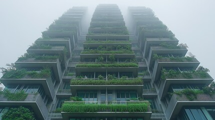 Fototapeta premium Vertical garden skyscraper, covered in lush greenery