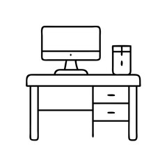 computer desk icon, computer desk line art - simple line art of computer desk, perfect for computer desk logos and icons