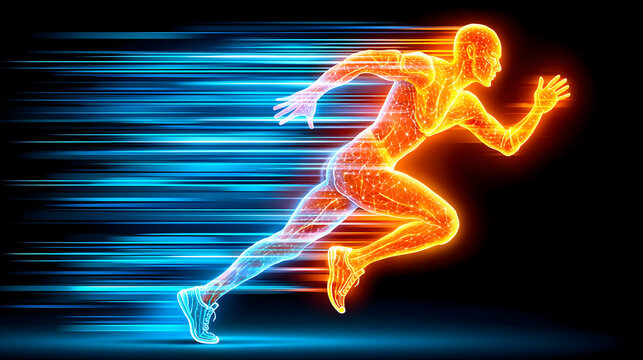 Energetic runner, anatomical structure, motion blur, speed, power
