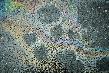 Oil Slick Creates Colorful Patterns on Asphalt After Recent Rain