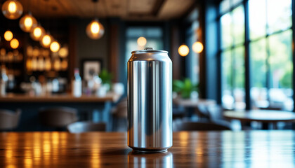 A metallic shiny silver beverage can with no label or branding