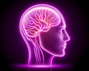 Fototapeta premium Glowing human head profile showcasing illuminated brain neural pathways