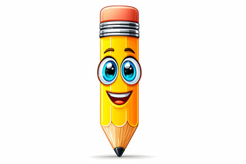 Happy cartoon pencil with big eyes and a smile