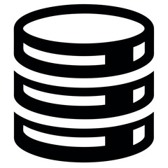 A simple, black and white icon of a stack of three cylindrical data storage units.