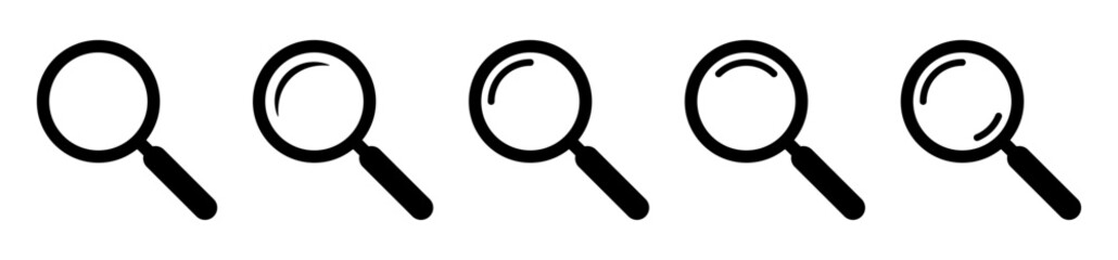 Magnifying glass icon, magnifier icon. Loupe icons set.