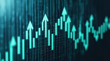Global Economic Trends concept. Economic recovery visualization with green upward arrows