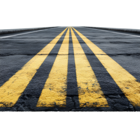 A road with yellow lines, isolated on a transparent background