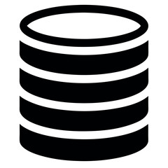 A simple, black and white icon of a stack of three cylindrical data storage units.